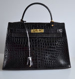 Hermes Kelly 32 Black Crocodile