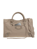 Classic Metallic Edge City Medium Silver & Beige Leather Tote