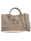 Classic Metallic Edge City Medium Silver & Beige Leather Tote