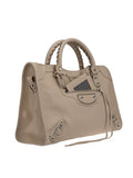 Classic Metallic Edge City Medium Silver & Beige Leather Tote