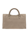 Classic Metallic Edge City Medium Silver & Beige Leather Tote