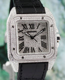 Cartier Santos 100 Medium Size Full Diamond Stainless Steel Automatic Watch