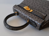 Hermès Kelly 20 Ostrich Sellier Bleu Gris