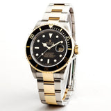 PRE OWNED MENS ROLEX TWO-TONE SUBMARINER DATE WITH A BLACK DIAL 16613T