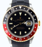 PRE OWNED MENS ROLEX TWO-TONE GMT-MASTER II COKE WITH A BLACK DIAL 16713