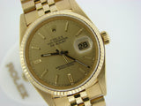 Pre Owned Mens Rolex Yellow Gold Datejust with a Gold Champagne Dial 16238