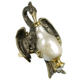 French Antique Baroque Pearl and Silver Stork Ring ca.1850