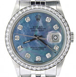 Pre Owned Mens Rolex Stainless Steel Datejust Diamond Blue MOP 16014