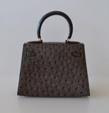 Hermès Kelly 20 Ostrich Sellier Bleu Gris
