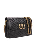 BB Black Leather Wallet On Golden Chain Bag