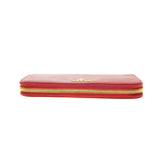 Prada Red Saffiano Leather Zippy Long Wallet