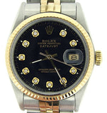 Pre Owned Mens Rolex Two-Tone Datejust with a Black Diamond Dial 16013