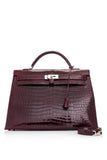 Bordeaux Porosus Crocodile Lisse Kelly 40