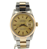 Pre Owned Mens Rolex Two-Tone Datejust with a Gold Champagne Dial 16013