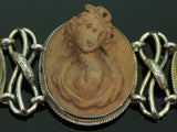 Antique lava stone cameo silver brooch