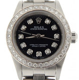 PRE OWNED LADIES ROLEX STAINLESS STEEL OYSTER PERPETUAL DIAMOND BLACK 76080