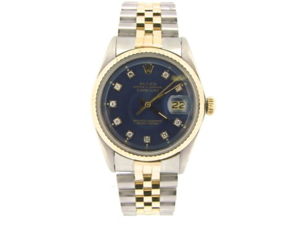 Pre Owned Mens Rolex Two-Tone Datejust with a Blue Diamond Dial 1601