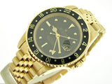 PRE OWNED MENS ROLEX YELLOW GOLD GMT-MASTER WITH A BLACK DIAL 16758