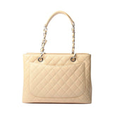 Chanel Beige Caviar Leather Quilted GST Tote Bag