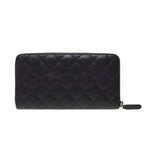 Chanel A50097 Black Caviar Leather Quilted Zip Around Long Wallet