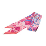 Hermes Red / Pink / Bright Bluel Silk with Multicolor Pattren Twilly