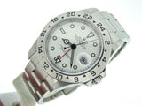 PRE OWNED MENS ROLEX STAINLESS STEEL EXPLORER II WITH A WHITE DIAL 16570