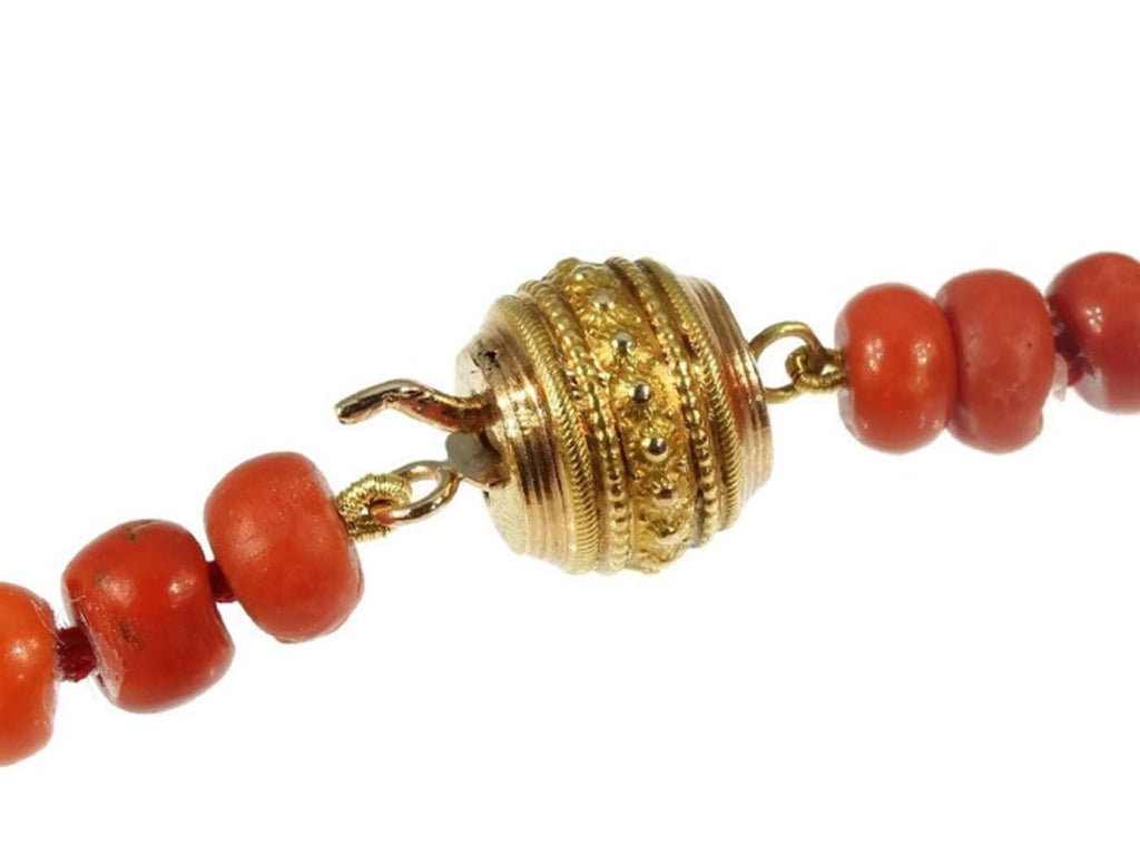 Antique coral bead necklace w/gold clasp