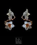 Dalben Moonstone Orange and White Diamond Hellebore Earrings