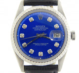 Pre Owned Mens Rolex Stainless Steel Datejust Blue Diamond 1603