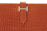 Pre-Owned Hermès Orange Porosus Crocodile Lisse Bearn Gusset Wallet