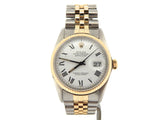 Pre Owned Mens Rolex Two-Tone Datejust with a White Roman Dial 16013