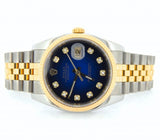 Pre Owned Mens Rolex Two-Tone Datejust with a Blue Vignette Diamond Dial 116233