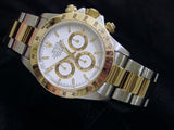 PRE OWNED MENS ROLEX TWO-TONE DAYTONA WITH A WHITE DIAL 16523