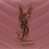 YSL / Saint Laurent 358094 Old Rose Matelasse Calf Leather Zip Around Long Walle