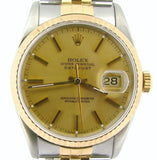 Pre Owned Mens Rolex Two-Tone Datejust with a Gold Champagne Dial 16233