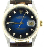 Pre Owned Mens Rolex Two-Tone Datejust with a Blue Diamond Dial 16233