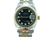 Pre Owned Mens Rolex Two-Tone Datejust Diamond String Black 16013