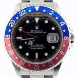 PRE OWNED MENS ROLEX STAINLESS STEEL GMT-MASTER PEPSI WITH A BLACK DIAL 16700