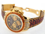 PRE OWNED MENS ROLEX YELLOW GOLD LEOPARD DIAMOND SAPPHIRE DAYTONA 116518