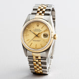 Pre Owned Mens Rolex Two-Tone Datejust with a Gold Tapestry Dial 16233