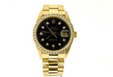 Pre Owned Mens Rolex Yellow Gold Datejust Diamond Black 16018