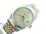 Pre Owned Mens Rolex Two-Tone Datejust with a Silver Dial 16233