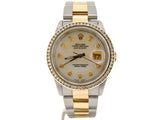 Pre Owned Mens Rolex Two-Tone Datejust Diamond White MOP 16233
