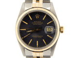 Pre Owned Mens Rolex Two-Tone Datejust with a Black Dial 16013