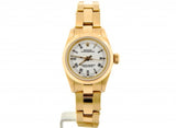 PRE OWNED LADIES ROLEX YELLOW GOLD OYSTER PERPETUAL WITH A WHITE ROMAN DIAL 6718