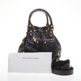 Balenciaga Black Lambskin Gold Giant 12 Mini Pom Pon Handbag