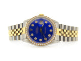 Pre Owned Mens Rolex Two-Tone Datejust Diamond Blue 16013