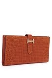 Pre-Owned Hermès Orange Porosus Crocodile Lisse Bearn Gusset Wallet