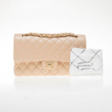 Chanel Beige Caviar Leather Quilted Classic Large Chain Bag