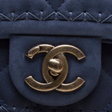 Chanel A92920 Navy Velvet Calfskin Leather Quilted Chain Bag